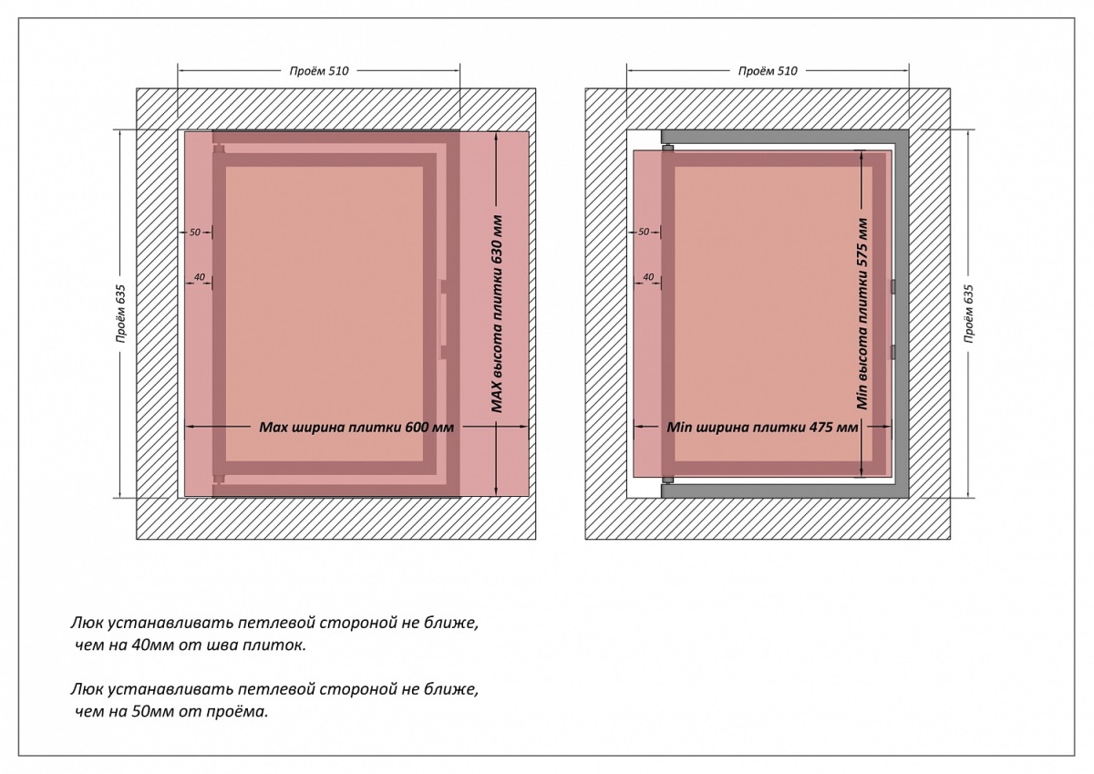 Люк одностворчатый Shagma 50х60 ревизионный под плитку ЛС500x600В 7 Люк одностворчатый Shagma 50х60 ревизионный под плитку ЛС500x600В — изображение 7